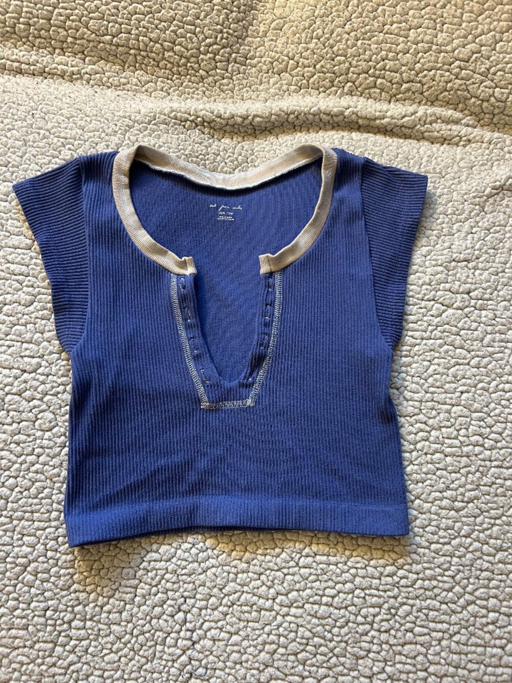 Out from Under -- blue ribbed cropped top